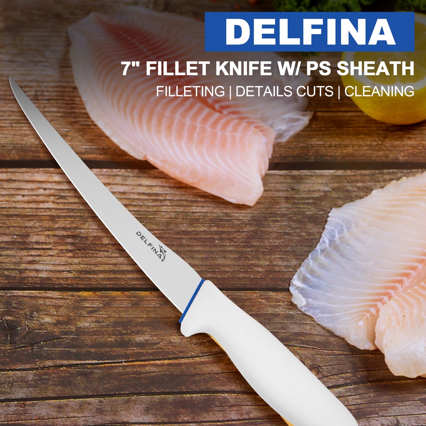 Fillet Knife 7 inch W/Sheath (White)