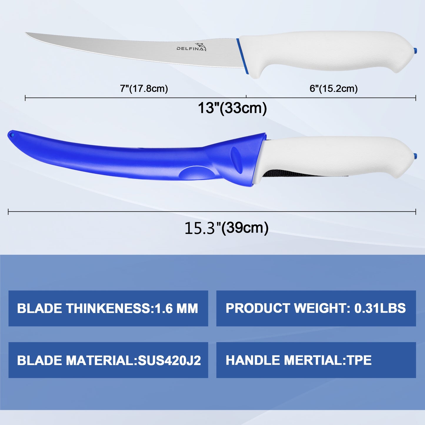 Fillet Knife 7 inch W/Sheath (White)