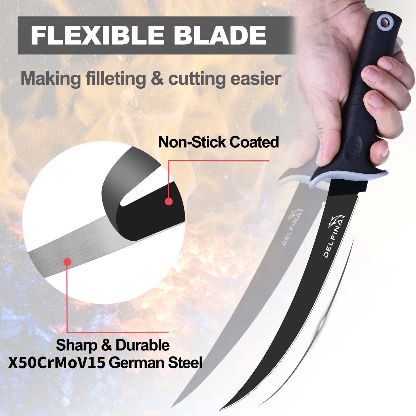 Fillet Knife 9 inch W/Sheath (Black)