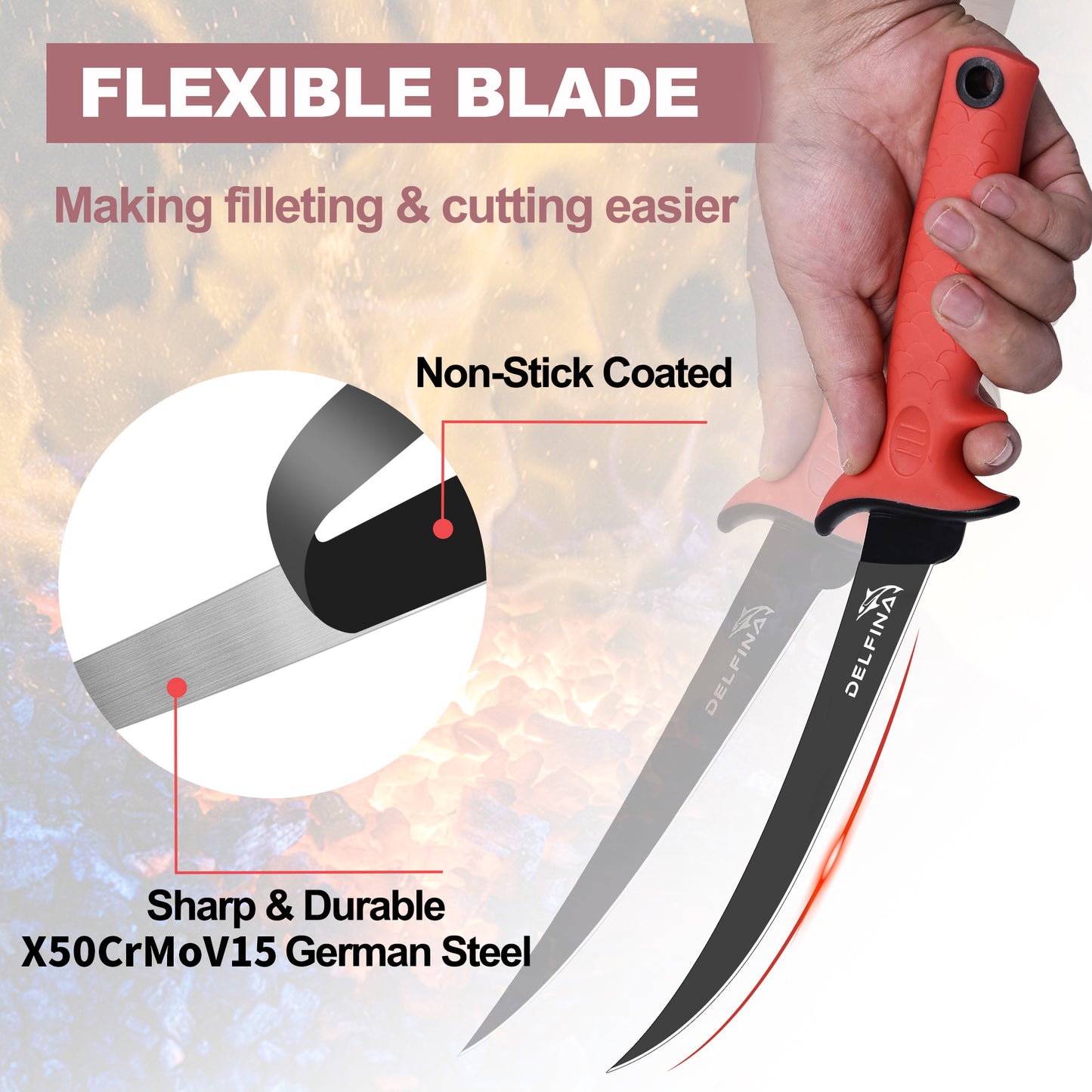 Fillet Knife 7 inch W/Sheath (Red)