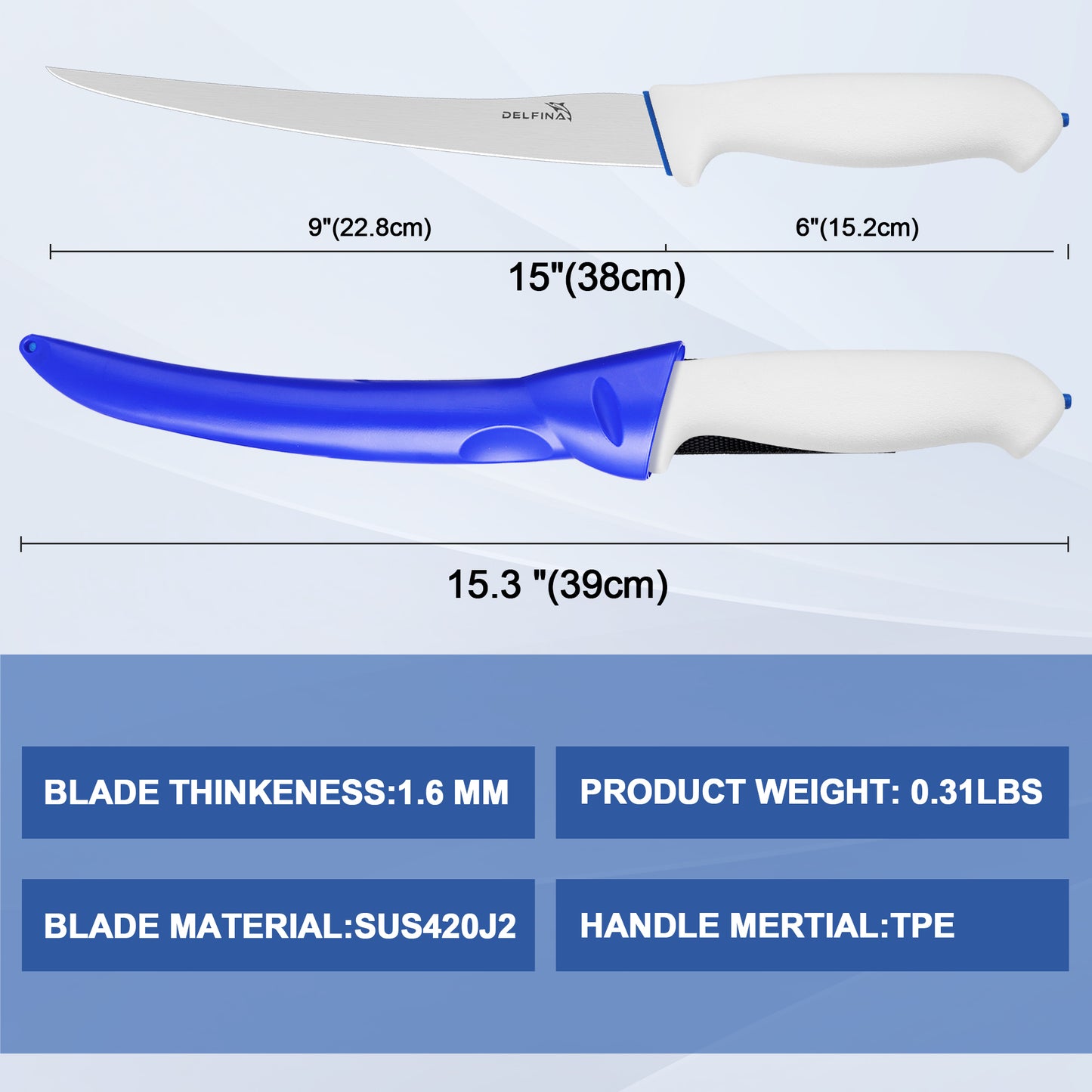 Fillet Knife 9 inch W/Sheath (White)